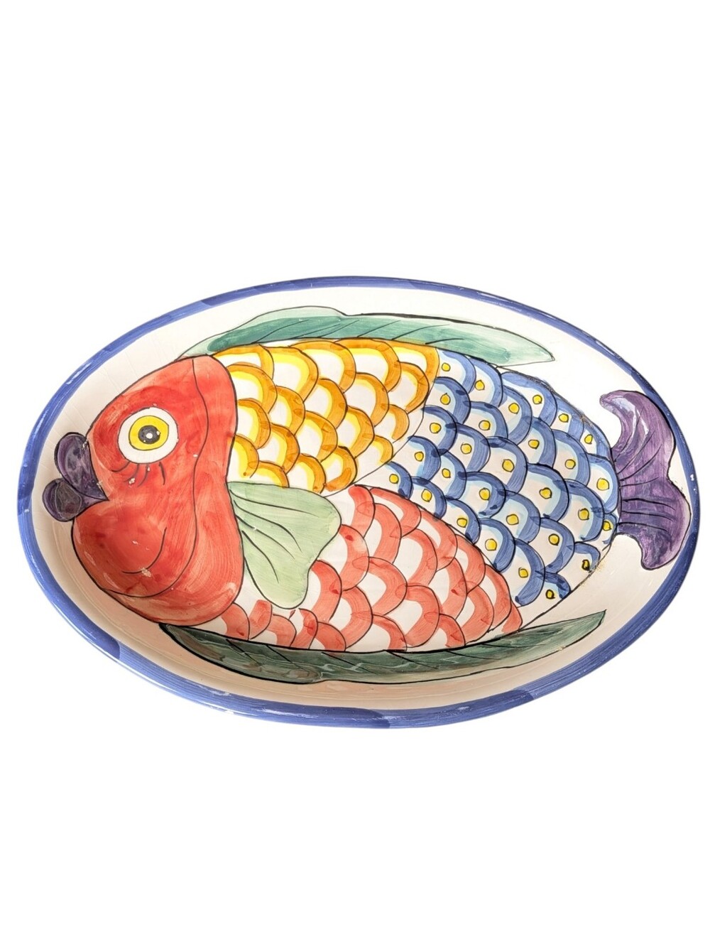 Poscada Hand-Painted Colorful Fish Ceramic Bowl Vintage Bohemian Platter Decor